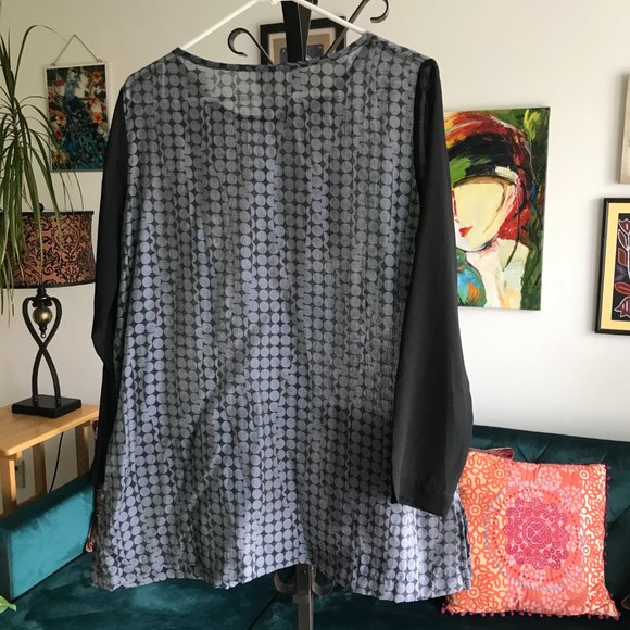 COMFY USA sz S Slate Blue & Black Shimmery Polka Dot Print Tunic with Pockets - Picture 5 of 5